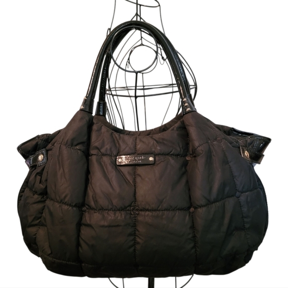 Kate Spade Black Nylon Patent Leather Quilted Puffer Top Handle Shoulder Bag - Picture 1 of 16
